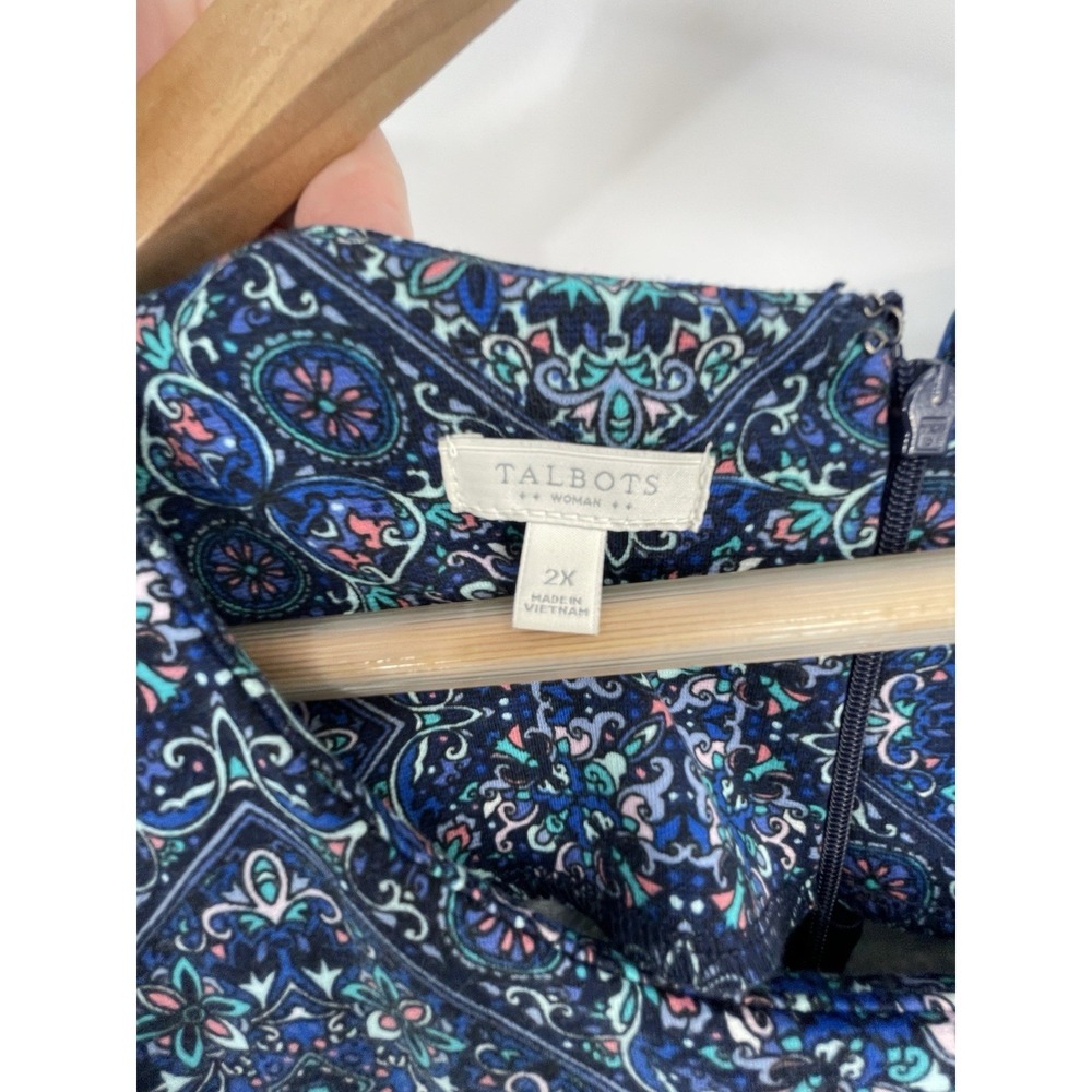 Talbots Womens Plus Size 2X Dress Blue Kaleidoscope Sleeveless Back Zip - Picture 3 of 9